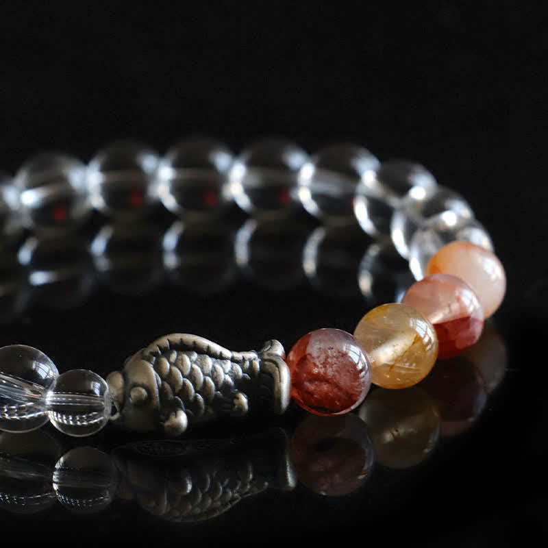 Buddha Stones Armband zum Schutz von Koi-Karpfen aus klarem Quarz und 999er Sterlingsilber - image 9
