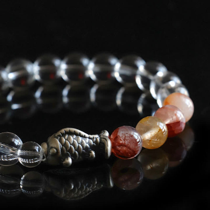 Buddha Stones Armband zum Schutz von Koi-Karpfen aus klarem Quarz und 999er Sterlingsilber - image 9