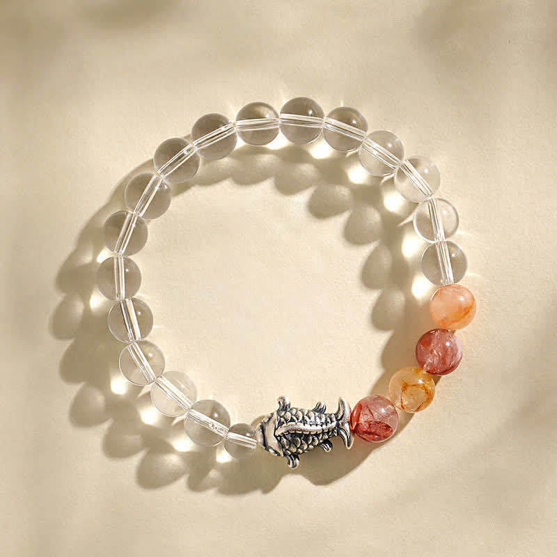 Buddha Stones Armband zum Schutz von Koi-Karpfen aus klarem Quarz und 999er Sterlingsilber - image 2