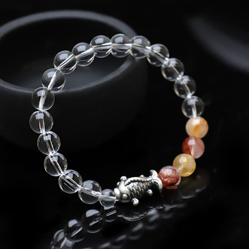 Buddha Stones Armband zum Schutz von Koi-Karpfen aus klarem Quarz und 999er Sterlingsilber - image 1