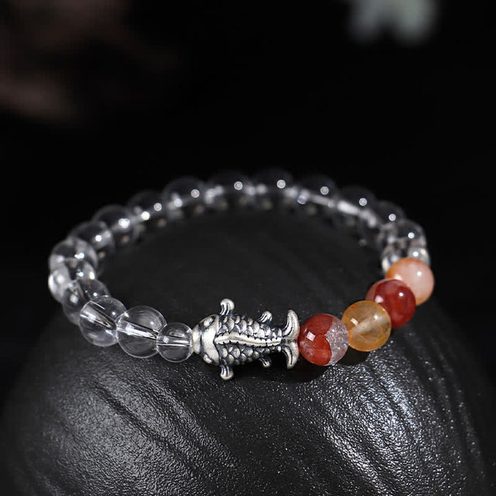 Buddha Stones Armband zum Schutz von Koi-Karpfen aus klarem Quarz und 999er Sterlingsilber - Klarer Quarz (Handgelenkumfang: 15–16 cm) - image 0