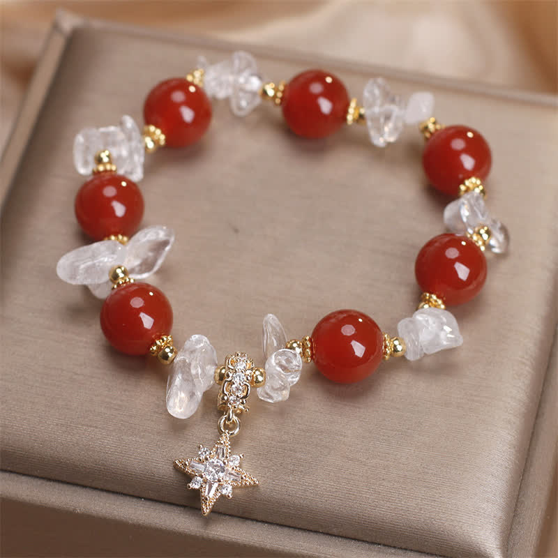 Buddha Stones Armband mit Hexagramm-Anhänger aus natürlichem rotem Achat und klarem Quarz – ein Symbol des Selbstvertrauens - image 2