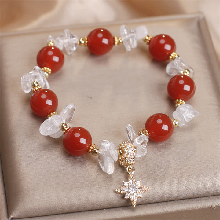 Buddha Stones Armband mit Hexagramm-Anhänger aus natürlichem rotem Achat und klarem Quarz – ein Symbol des Selbstvertrauens - image 1