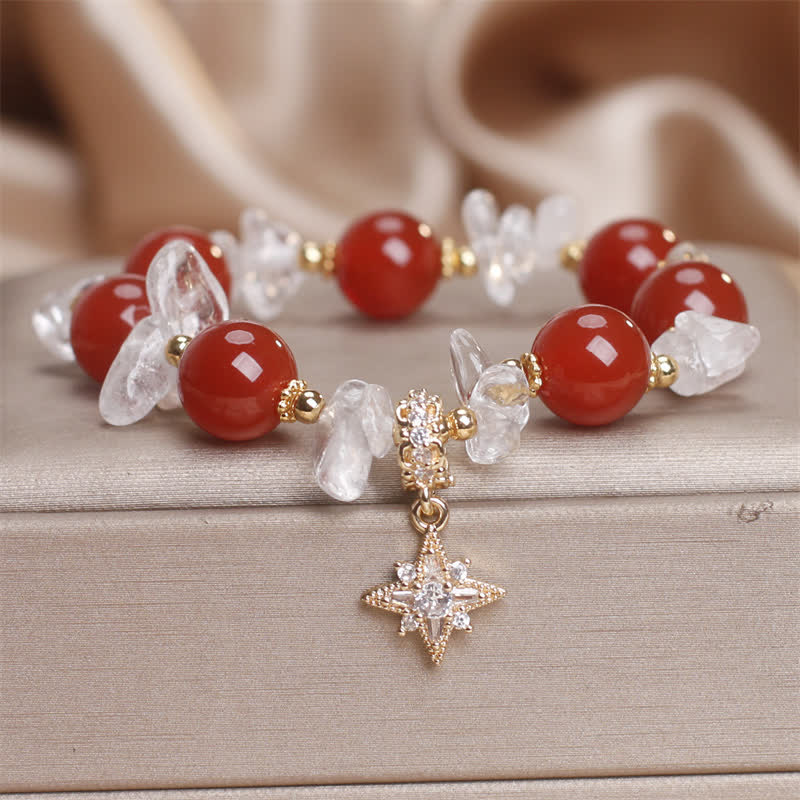 Buddha Stones Armband mit Hexagramm-Anhänger aus natürlichem rotem Achat und klarem Quarz – ein Symbol des Selbstvertrauens - Roter Achat (Handgelenkumfang 15-16 cm) - image 0