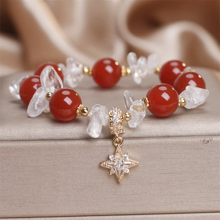 Buddha Stones Armband mit Hexagramm-Anhänger aus natürlichem rotem Achat und klarem Quarz – ein Symbol des Selbstvertrauens - Roter Achat (Handgelenkumfang 15-16 cm) - image 0