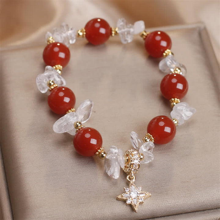 Buddha Stones Armband mit Hexagramm-Anhänger aus natürlichem rotem Achat und klarem Quarz – ein Symbol des Selbstvertrauens - image 3