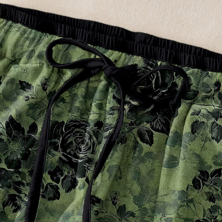 Buddha Stones Damenhose aus reiner Baumwolle mit Rosenmuster, elastischem Bund, Kordelzug und Taschen - image 1