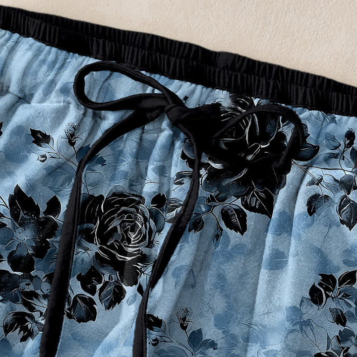 Buddha Stones Damenhose aus reiner Baumwolle mit Rosenmuster, elastischem Bund, Kordelzug und Taschen - image 5