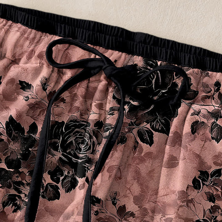 Buddha Stones Damenhose aus reiner Baumwolle mit Rosenmuster, elastischem Bund, Kordelzug und Taschen - image 9