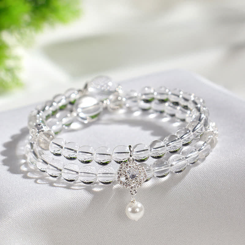 Buddha Stones Armband aus natürlichem, klarem Quarz und Perle - Doppelt gewickelter Klarquarz (Handgelenkumfang: 14–15 cm) - image 7