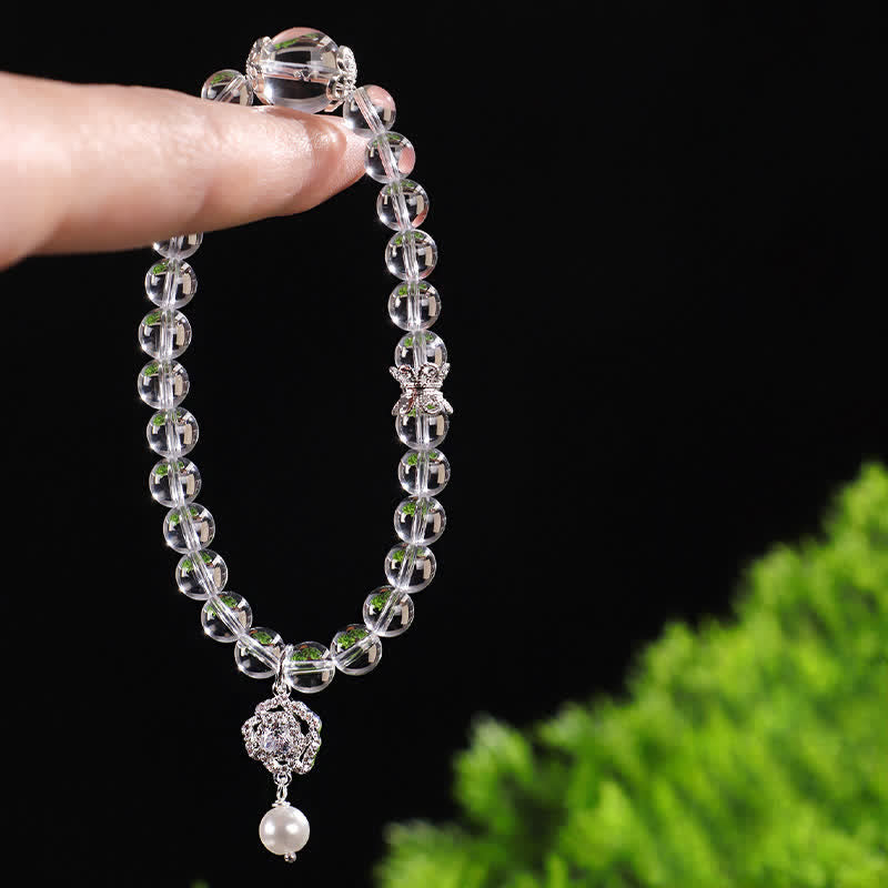 Buddha Stones Armband aus natürlichem, klarem Quarz und Perle - image 2