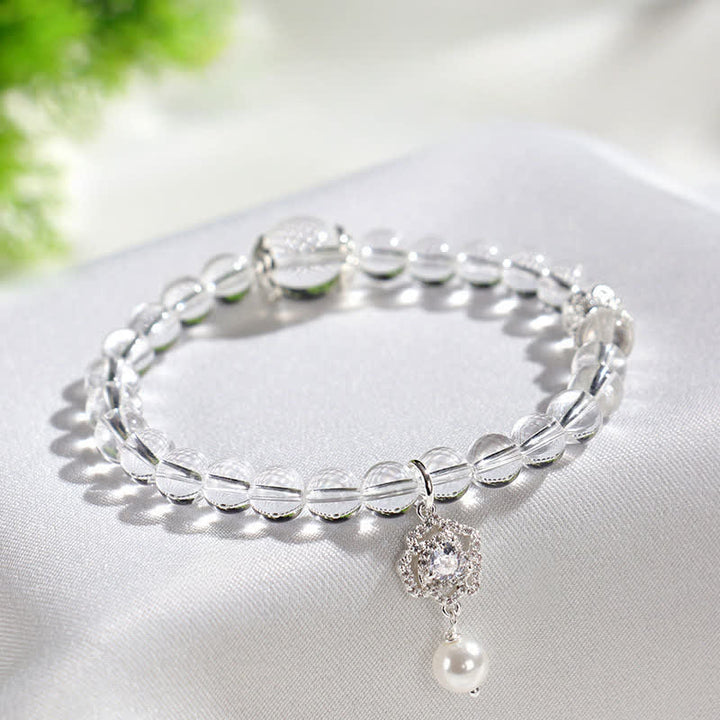 Buddha Stones Armband aus natürlichem, klarem Quarz und Perle - image 3