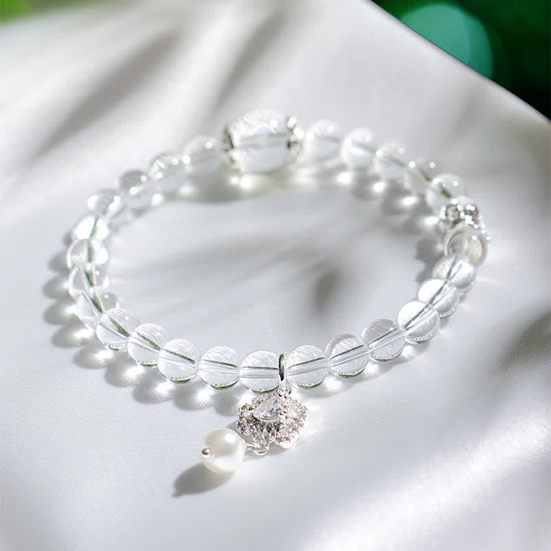 Buddha Stones Armband aus natürlichem, klarem Quarz und Perle - image 1