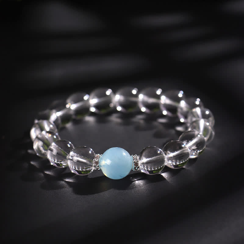 Buddha Stones Heilendes Armband aus klarem Quarz und Aquamarin - 10 mm Klarer Quarz (Handgelenkumfang: 16–17 cm) - image 2