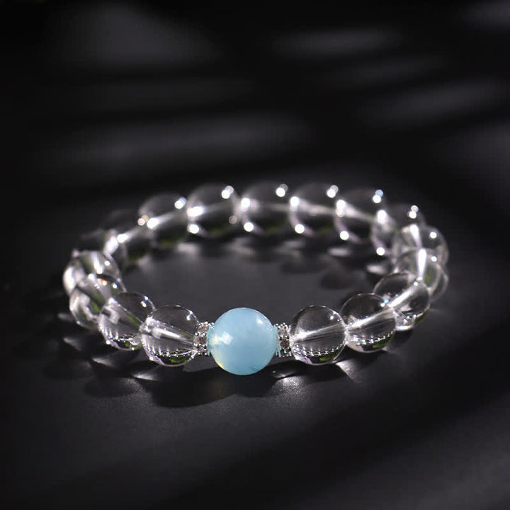 Buddha Stones Heilendes Armband aus klarem Quarz und Aquamarin - 10 mm Klarer Quarz (Handgelenkumfang: 16–17 cm) - image 2