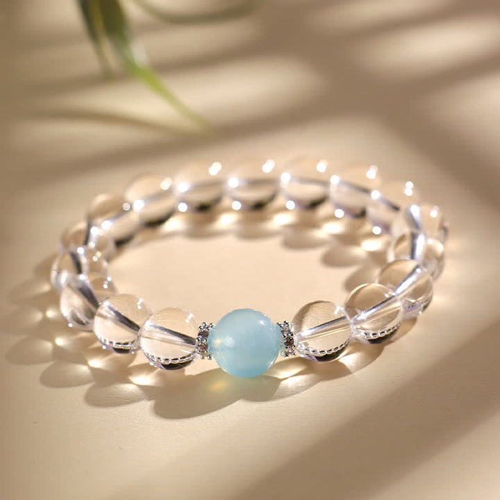 Buddha Stones Heilendes Armband aus klarem Quarz und Aquamarin - image 7