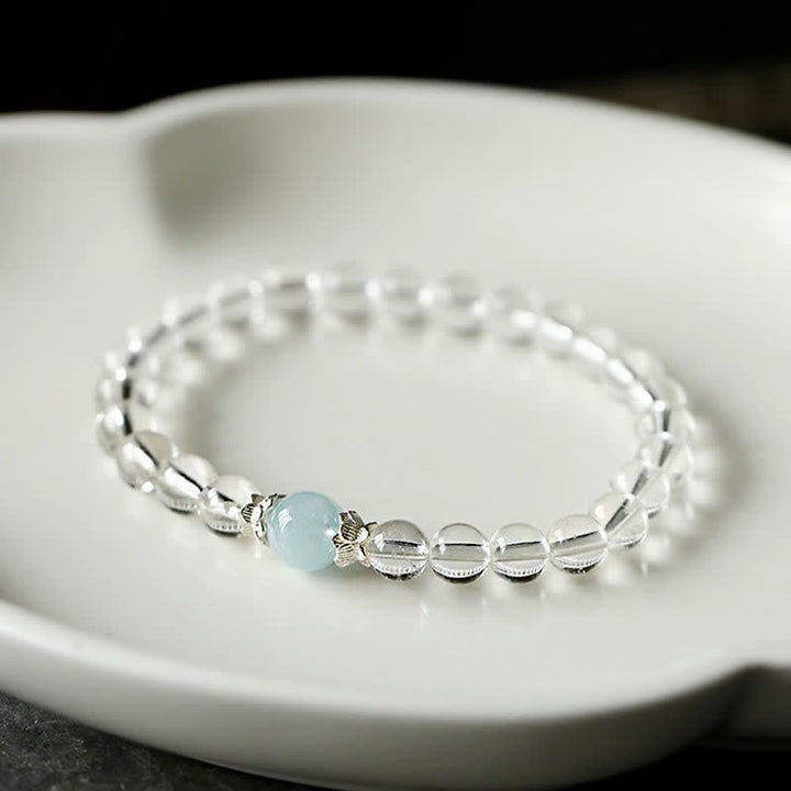 Buddha Stones Armband aus natürlichem, klarem Quarz und Aquamarin - image 2
