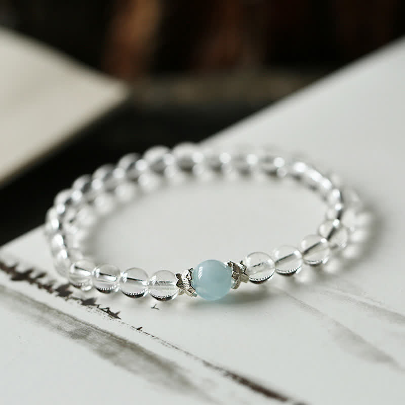 Buddha Stones Armband aus natürlichem, klarem Quarz und Aquamarin - image 1