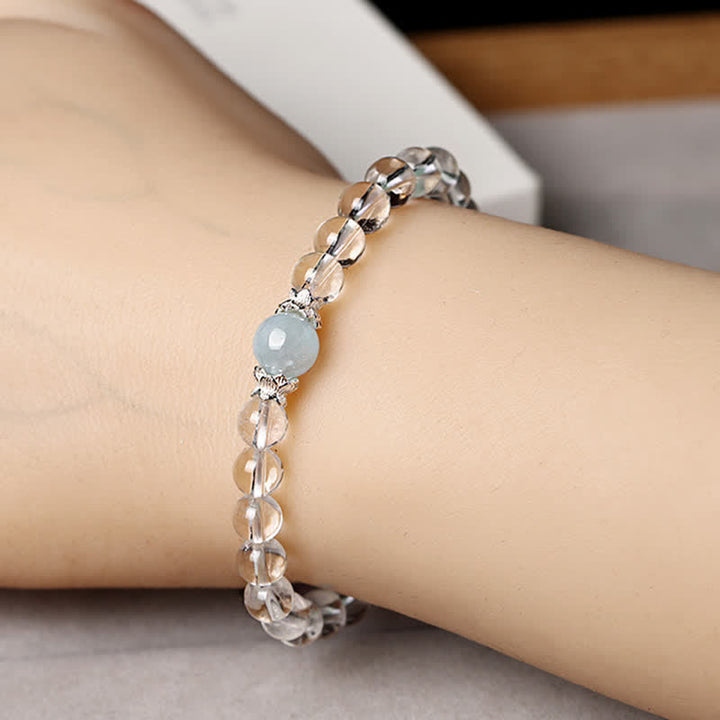 Buddha Stones Armband aus natürlichem, klarem Quarz und Aquamarin - image 3