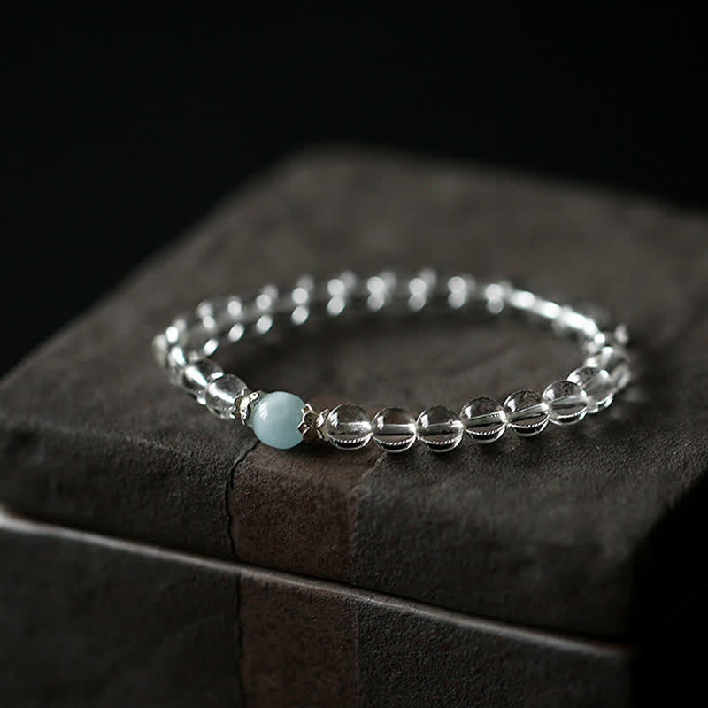 Buddha Stones Armband aus natürlichem, klarem Quarz und Aquamarin - Klarer Quarz (Handgelenkumfang: 14–15 cm) - image 0