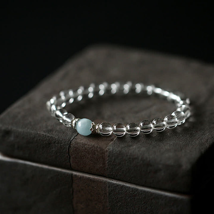 Buddha Stones Armband aus natürlichem, klarem Quarz und Aquamarin - Klarer Quarz (Handgelenkumfang: 14–15 cm) - image 0