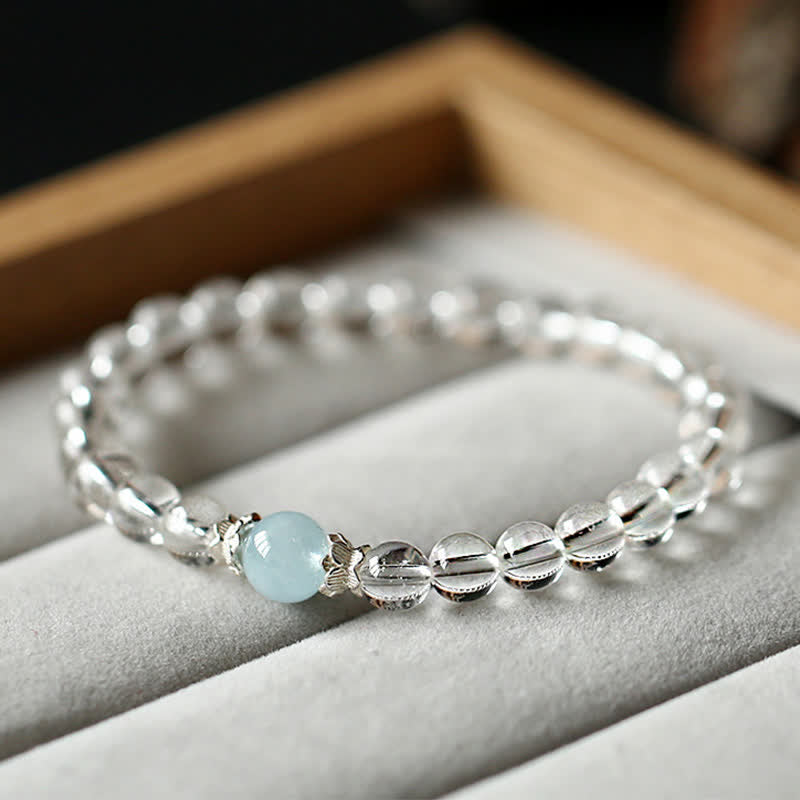 Buddha Stones Armband aus natürlichem, klarem Quarz und Aquamarin - image 4