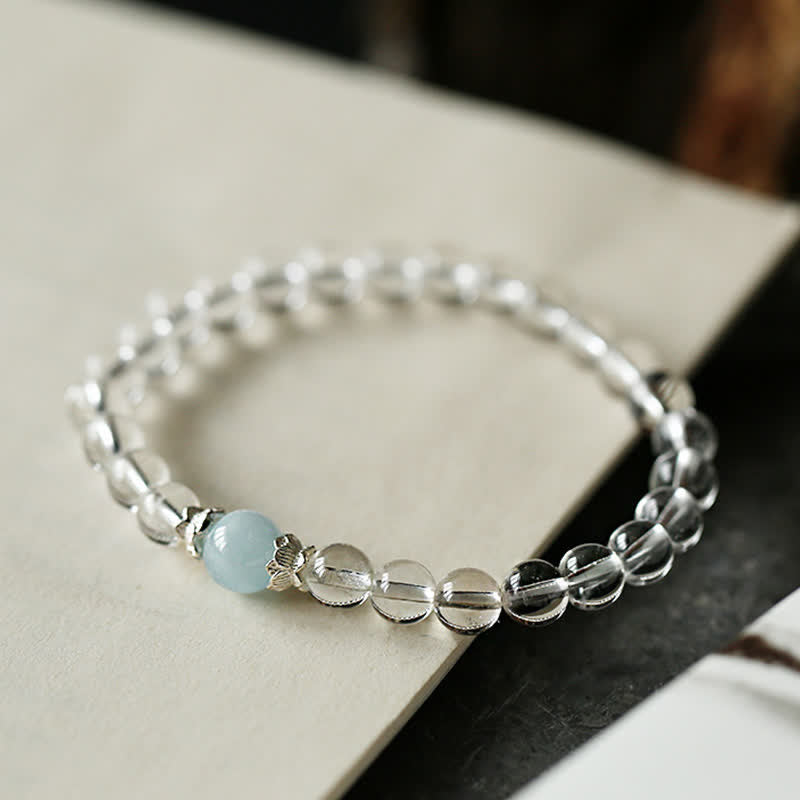Buddha Stones Armband aus natürlichem, klarem Quarz und Aquamarin - image 7