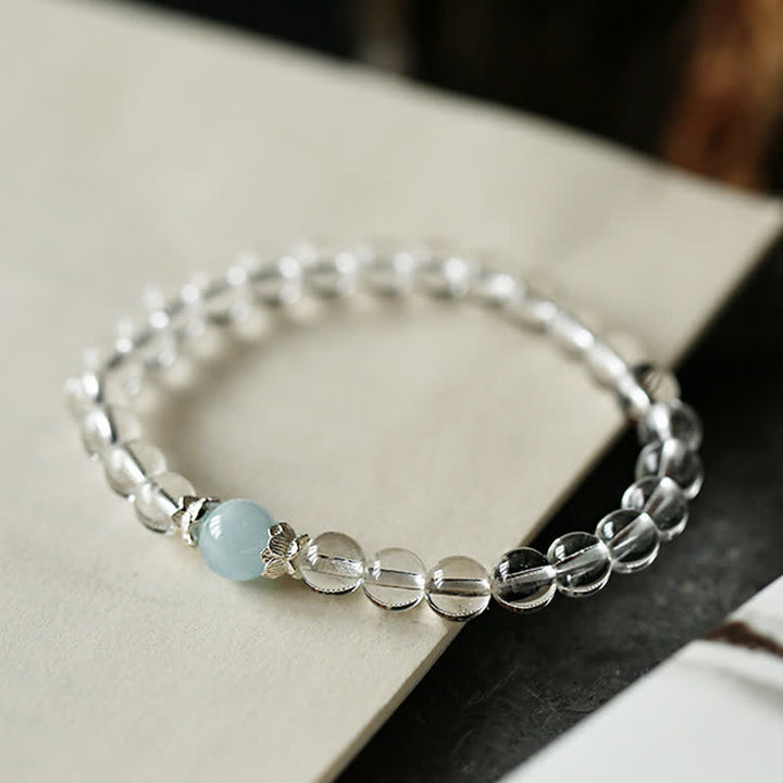 Buddha Stones Armband aus natürlichem, klarem Quarz und Aquamarin - image 7