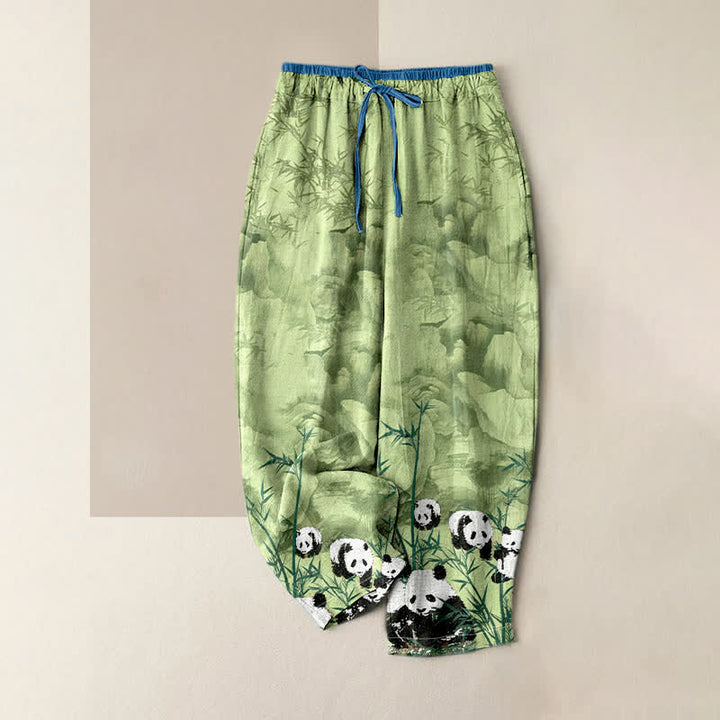 Buddha Stones Damenhose aus Baumwolle mit Panda- und Bambusmuster, elastischem Bund und Taschen - Hellgrün - US16, UK/AU20, EU48 (3XL) - image 0