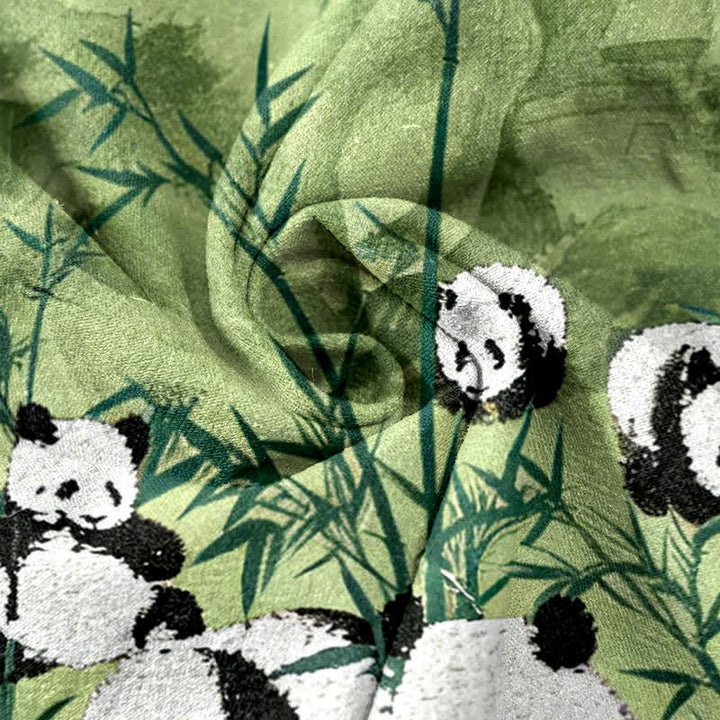 Buddha Stones Damenhose aus Baumwolle mit Panda- und Bambusmuster, elastischem Bund und Taschen - image 2