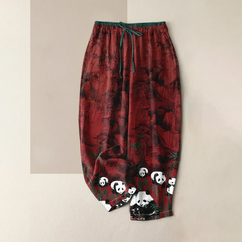 Buddha Stones Damenhose aus Baumwolle mit Panda- und Bambusmuster, elastischem Bund und Taschen - Kastanienbraun - US16, UK/AU20, EU48 (3XL) - image 3