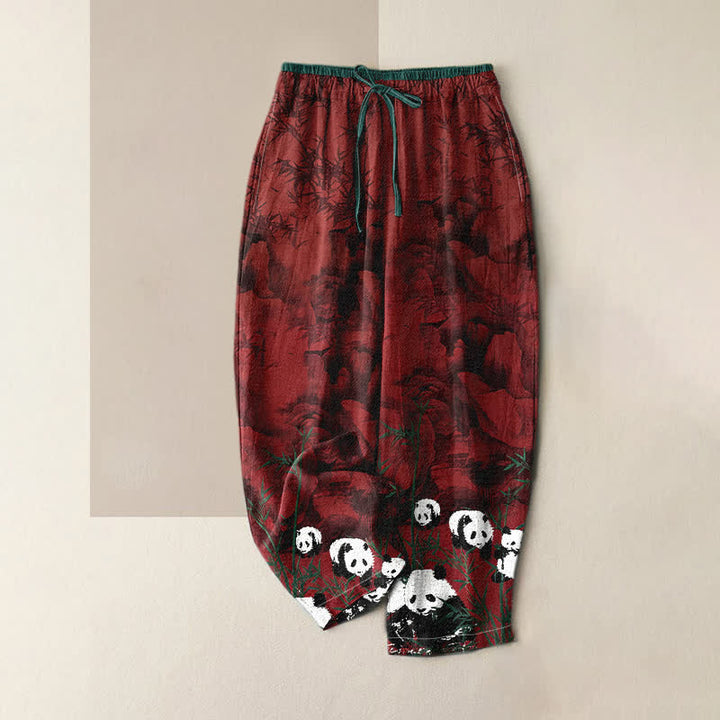 Buddha Stones Damenhose aus Baumwolle mit Panda- und Bambusmuster, elastischem Bund und Taschen - Kastanienbraun - US16, UK/AU20, EU48 (3XL) - image 3