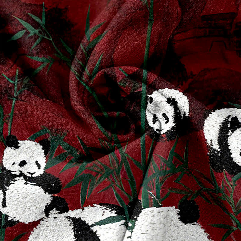 Buddha Stones Damenhose aus Baumwolle mit Panda- und Bambusmuster, elastischem Bund und Taschen - image 5