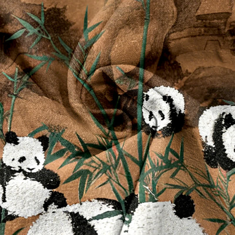 Buddha Stones Damenhose aus Baumwolle mit Panda- und Bambusmuster, elastischem Bund und Taschen - image 8