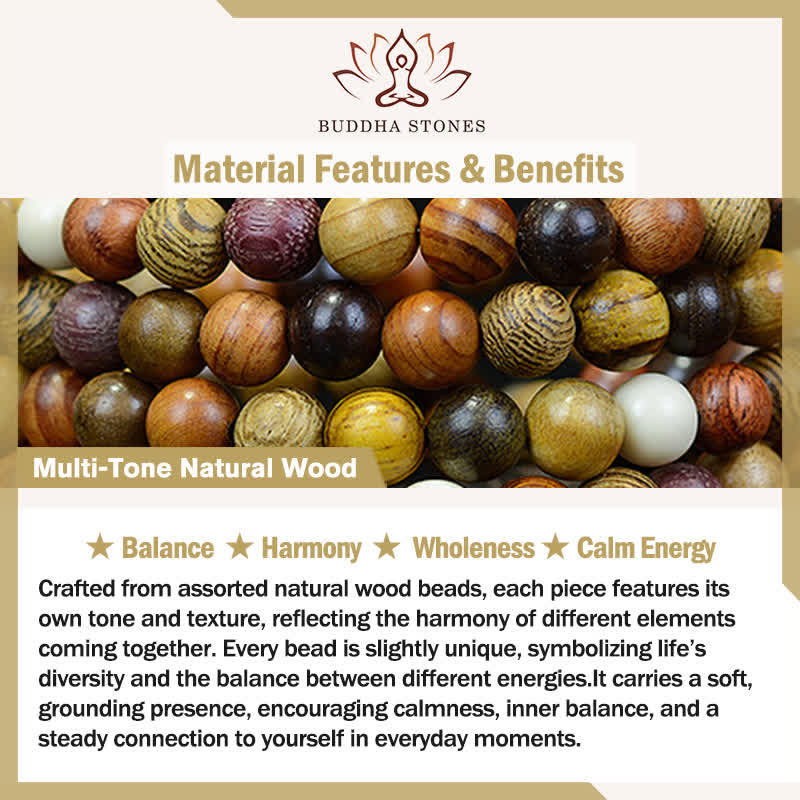 Buddha Stones 108 Perlen, mehrfarbige Mala aus Naturholz für beruhigende Energie - image 5