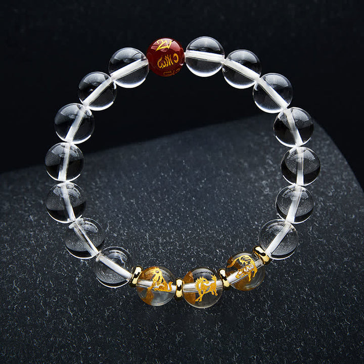 Buddha Stones Heilarmband aus klarem Quarz mit chinesischen Tierkreiszeichen - Tiger Pferd Hund - 10-mm-Perlen (Handgelenkumfang: 16–17 cm) - image 2