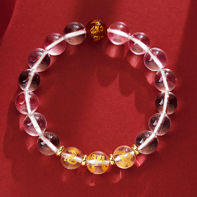 Buddha Stones Heilarmband aus klarem Quarz mit chinesischen Tierkreiszeichen - Schlange Hahn Ochse - 10-mm-Perlen (Handgelenkumfang: 16–17 cm) - image 12