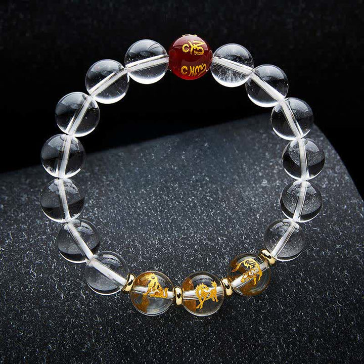 Buddha Stones Heilarmband aus klarem Quarz mit chinesischen Tierkreiszeichen - Tiger Pferd Hund - 12-mm-Perlen (Handgelenkumfang: 17–18 cm) - image 3