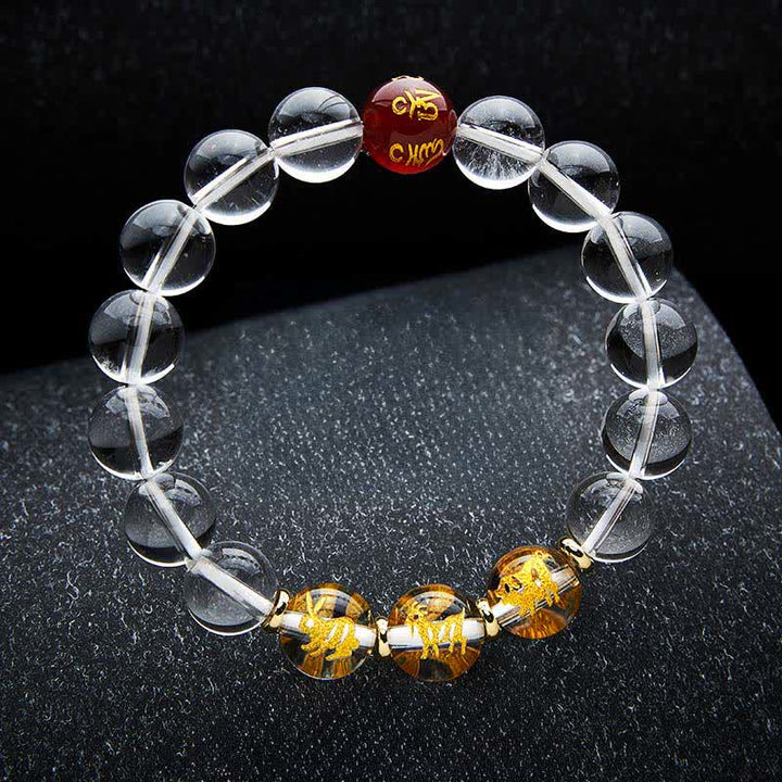Buddha Stones Heilarmband aus klarem Quarz mit chinesischen Tierkreiszeichen - Kaninchen Schwein Ziege - 12-mm-Perlen (Handgelenkumfang: 17–18 cm) - image 10
