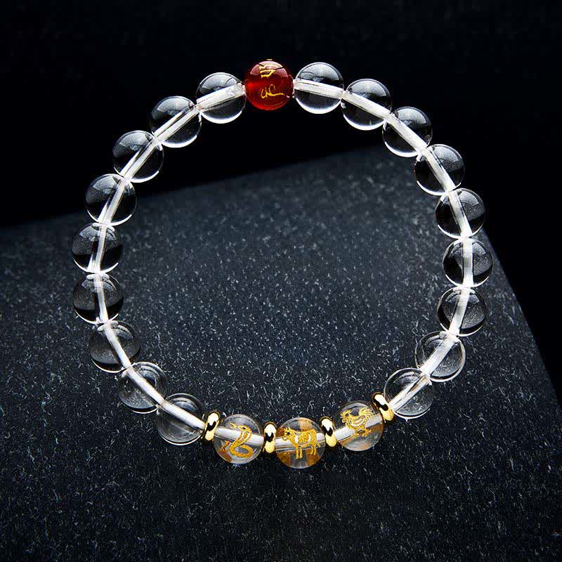 Buddha Stones Heilarmband aus klarem Quarz mit chinesischen Tierkreiszeichen - Schlange Hahn Ochse - 8 mm Perlen (Handgelenkumfang: 15–16 cm) - image 11