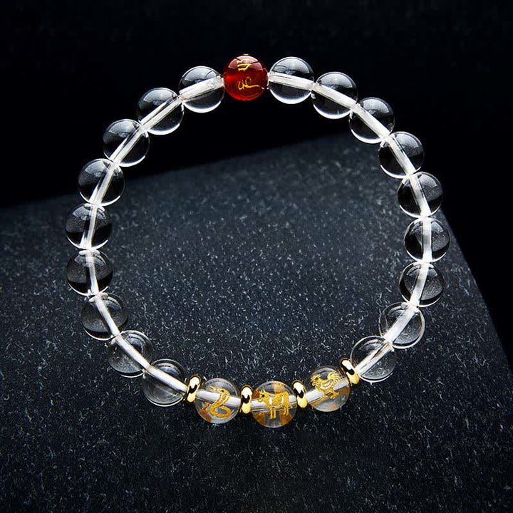Buddha Stones Heilarmband aus klarem Quarz mit chinesischen Tierkreiszeichen - Schlange Hahn Ochse - 8 mm Perlen (Handgelenkumfang: 15–16 cm) - image 11