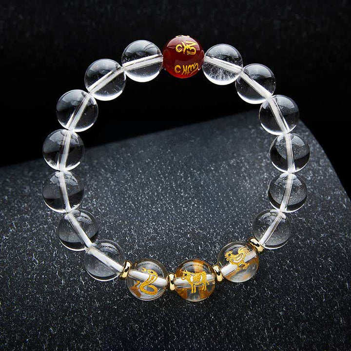 Buddha Stones Heilarmband aus klarem Quarz mit chinesischen Tierkreiszeichen - Schlange Hahn Ochse - 12-mm-Perlen (Handgelenkumfang: 17–18 cm) - image 18