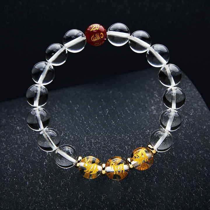 Buddha Stones Heilarmband aus klarem Quarz mit chinesischen Tierkreiszeichen - Kaninchen Schwein Ziege - 10-mm-Perlen (Handgelenkumfang: 16–17 cm) - image 9