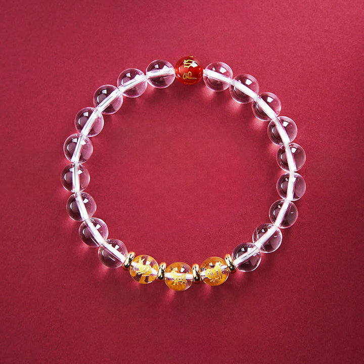 Buddha Stones Heilarmband aus klarem Quarz mit chinesischen Tierkreiszeichen - Kaninchen Schwein Ziege - 8 mm Perlen (Handgelenkumfang: 15–16 cm) - image 7