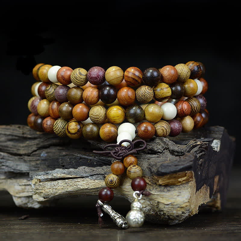 Buddha Stones 108 Perlen, mehrfarbige Mala aus Naturholz für beruhigende Energie - 8 mm * 108 - image 0