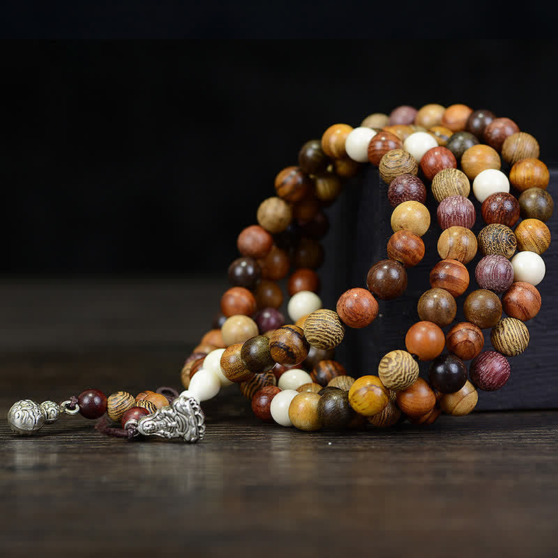 Buddha Stones 108 Perlen, mehrfarbige Mala aus Naturholz für beruhigende Energie - image 2