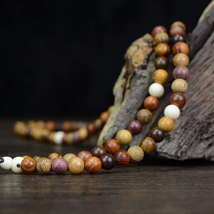 Buddha Stones 108 Perlen, mehrfarbige Mala aus Naturholz für beruhigende Energie - image 3