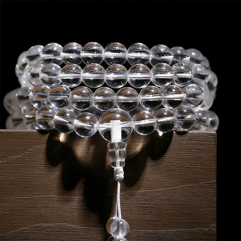 Buddha Stones Schutzmala aus 108 klaren Quarzperlen - 8 mm klarer Quarz - image 0