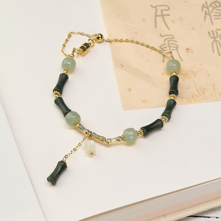Buddha Stones Hetian Jade Peridot Bambus Maiglöckchen Reichtum Treue Verstellbares Armband - Peridot (Handgelenkumfang 15-18 cm) - image 0