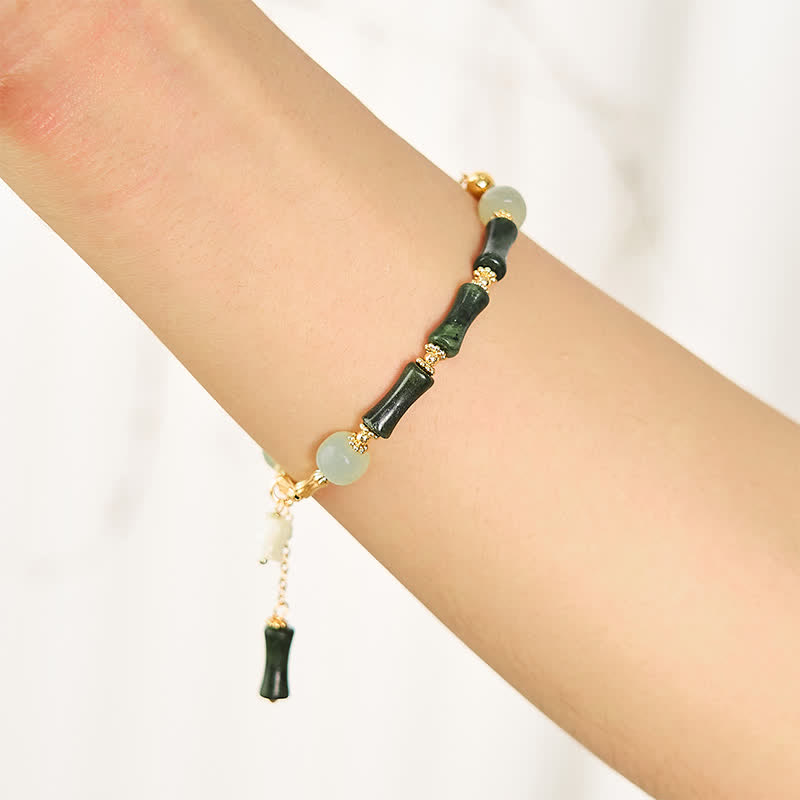 Buddha Stones Hetian Jade Peridot Bambus Maiglöckchen Reichtum Treue Verstellbares Armband - image 2